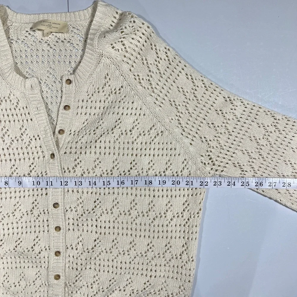 Sezane Capucine Pointelle Knit Cardigan Sweater Womens Small Cottagecore Preppy - Picture 8 of 11
